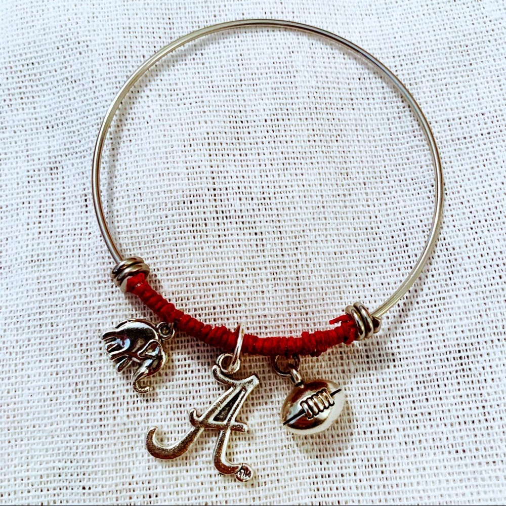 Handcrafted U of Alabama Football Adjustable Charm Bracelet